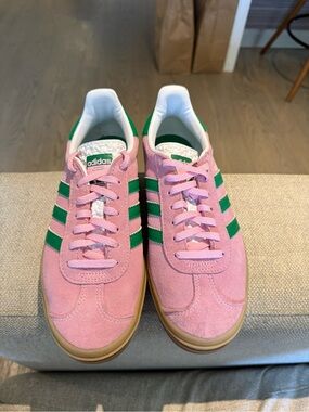adidas Pink and Green Suede Low-Top Sneakers
